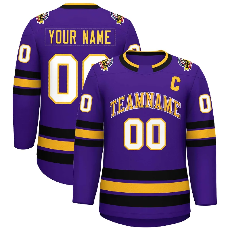 Custom Purple Gold Purple-White Classic Style Hockey Jersey Organic