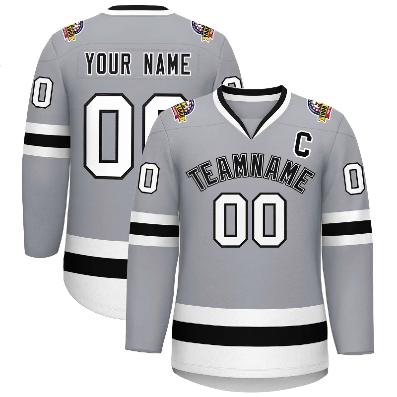 Custom Gray Black White-Black Classic Style Hockey Jersey Dynamic Men's Moto