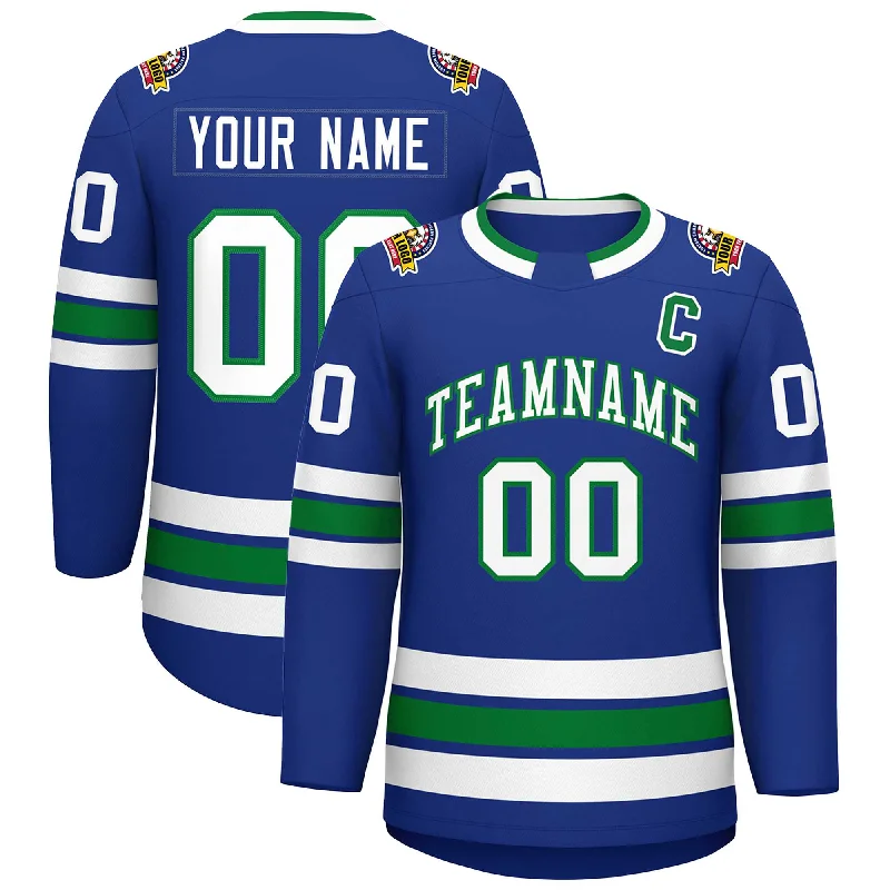 Custom Royal White-Kelly Green Classic Style Hockey Jersey Bold Men's Animal