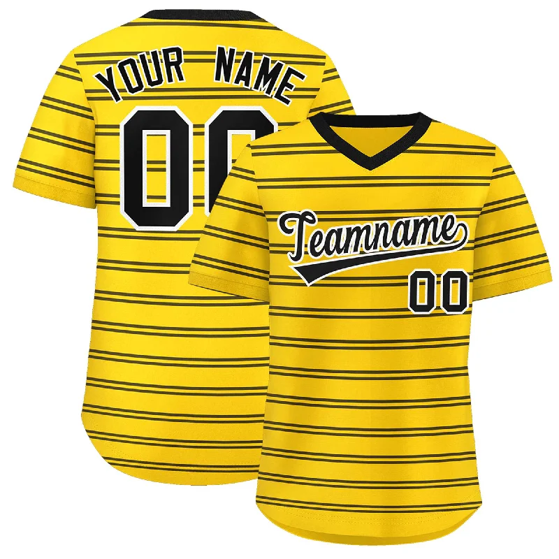 Custom Gold Black Personalized Horizontal Stripe Authentic Pullover Baseball Jersey Casual Men's Short