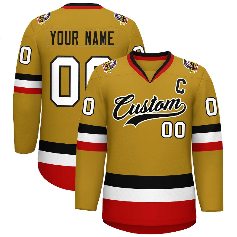 Custom Old Gold Black-White Classic Style Hockey Jersey Rugged Men's Outdoor 