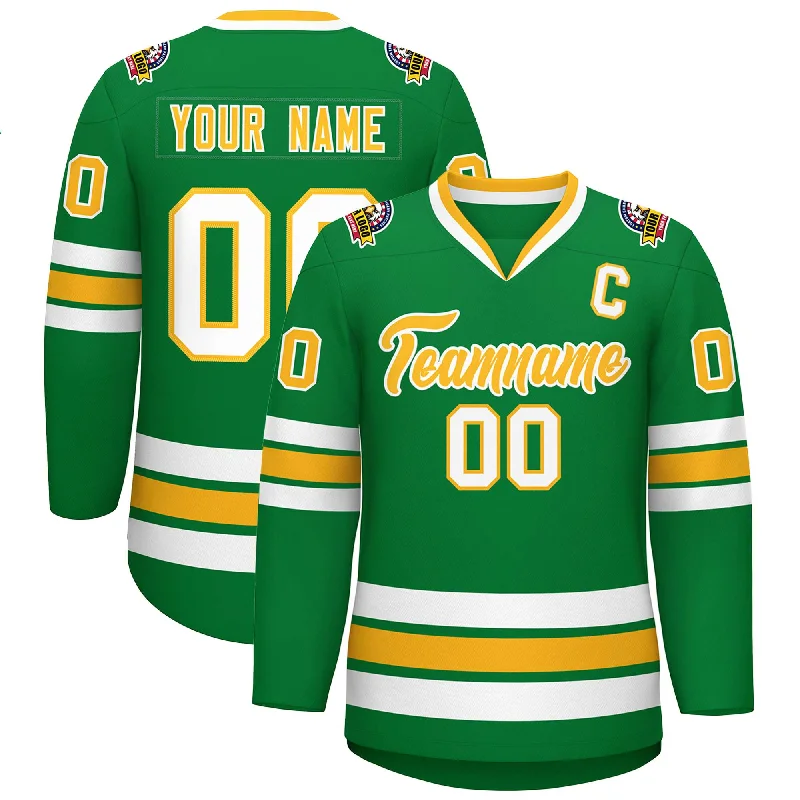 Custom Kelly Green Gold-White Classic Style Hockey Jersey Cclassic Men's Tweed