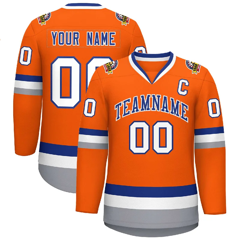 Custom Orange Royal-White Classic Style Hockey Jersey Cozy Men's Sherpa