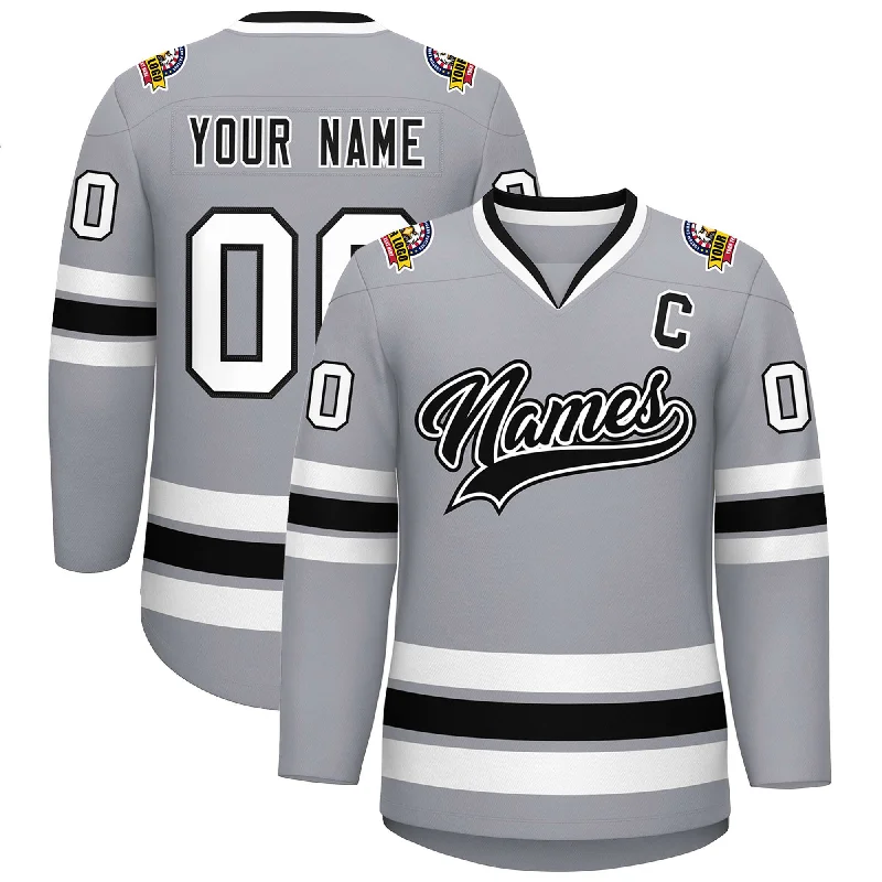 Custom Gray Black White-Black Classic Style Hockey Jersey Dapper Men's 1920S