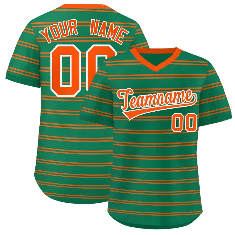 Custom Kelly Green Orange Personalized Horizontal Stripe Authentic Pullover Baseball Jersey Bold Men's Statement