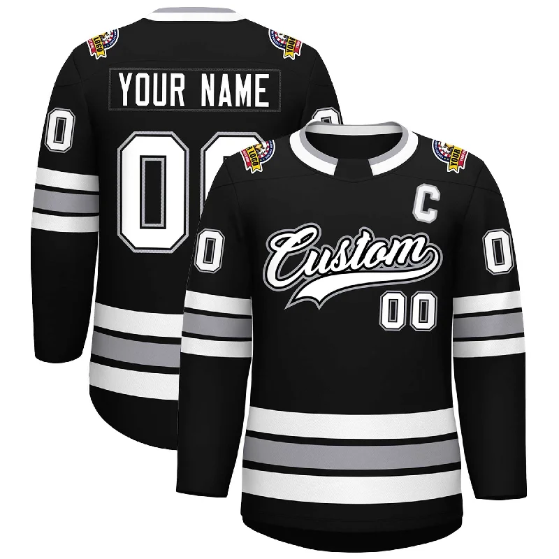 Custom Black White Black-Gray Classic Style Hockey Jersey Minimalist Men's Casual 