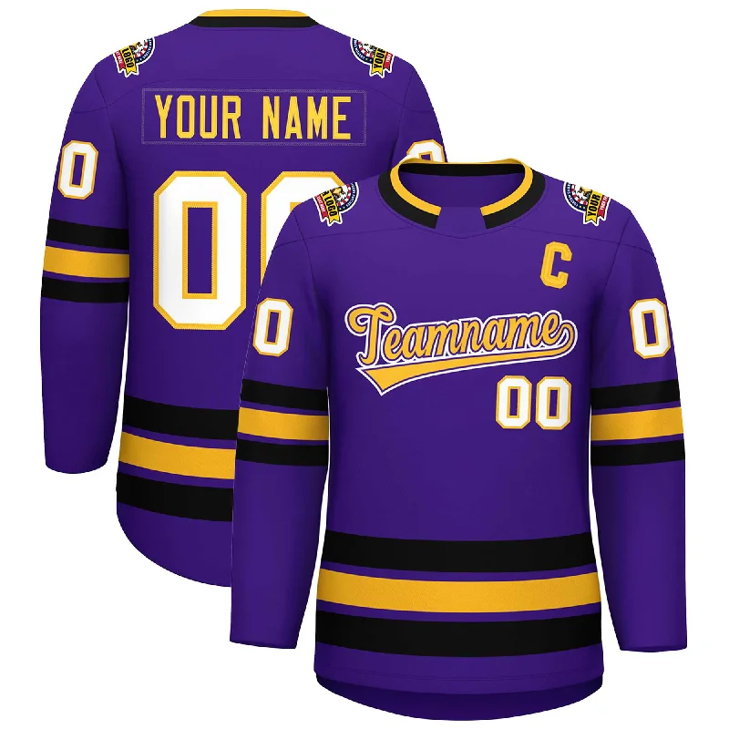 Custom Purple Gold Purple-White Classic Style Hockey Jersey Cool Men's Skate