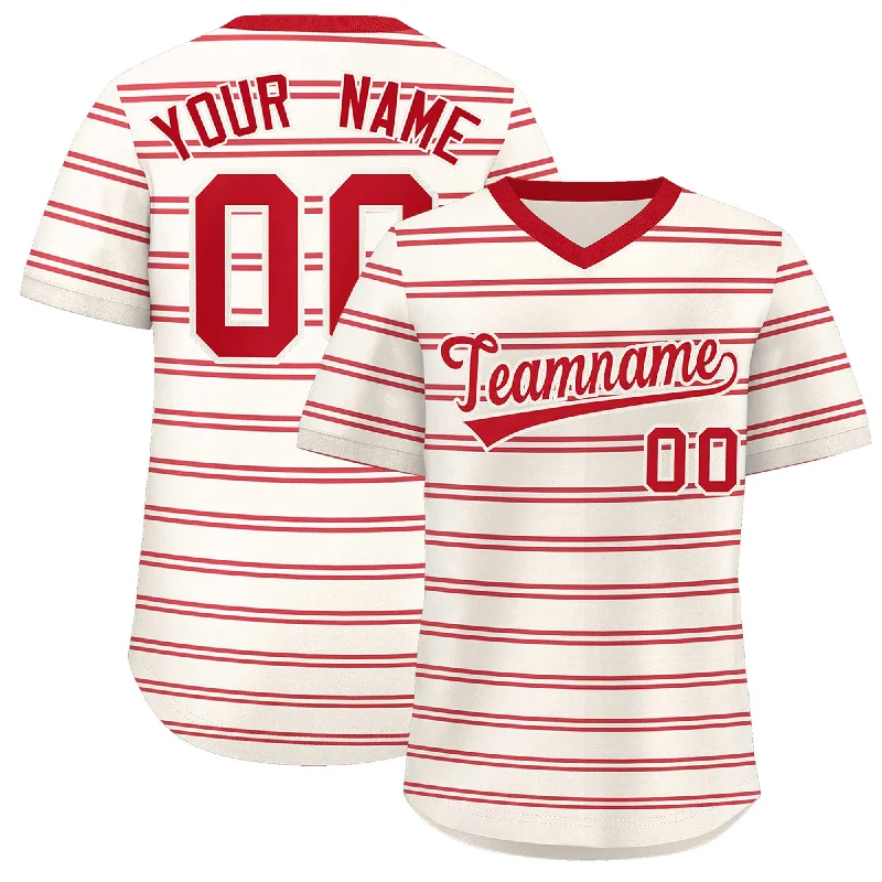 Custom Cream Red Personalized Horizontal Stripe Authentic Pullover Baseball Jersey Modern Men's Geometric