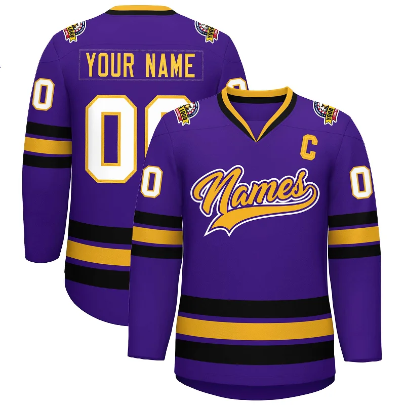 Custom Purple Gold Purple-White Classic Style Hockey Jersey Relaxed Men's Australian 