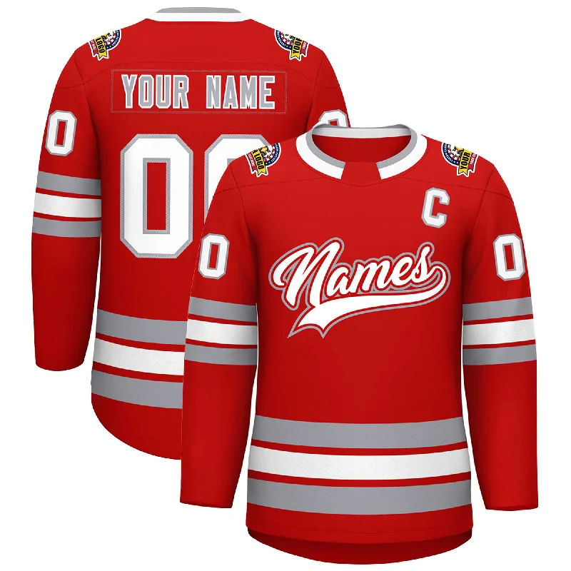 Custom Red White Red-Gray Classic Style Hockey Jersey Adventure