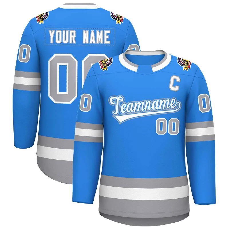 Custom Powder Blue White Powder Blue-Gray Classic Style Hockey Jersey Athletic Men's High