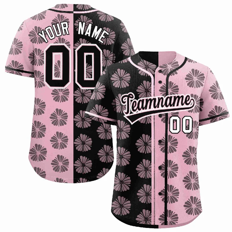 Custom Black Light Pink Split Fashion Flower Graffiti Pattern Authentic Baseball Jersey Sleek Men's Contemporary 