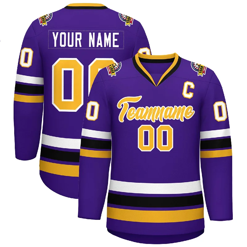 Custom Purple Gold-White Classic Style Hockey Jersey Dynamic Men's Moto