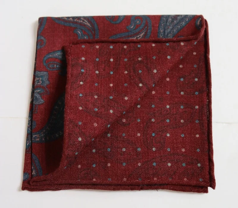 David Donahue Pocket Square - Red Paisley/Dots Elegant Men's Cashmere