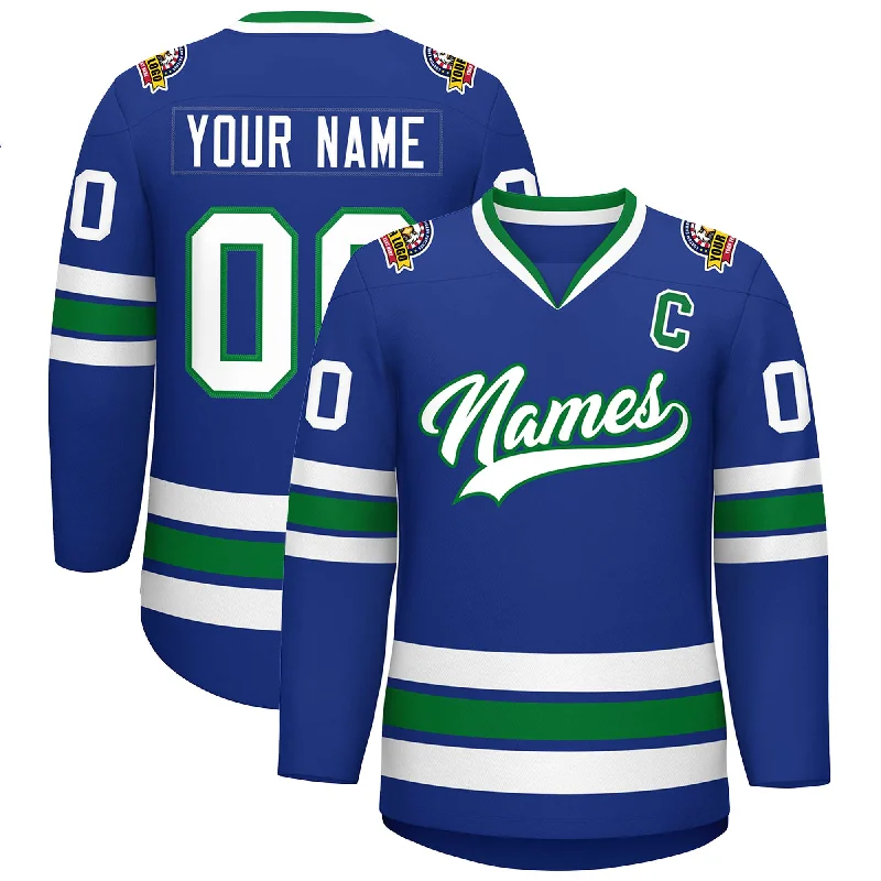 Custom Royal White-Kelly Green Classic Style Hockey Jersey Casual Men's Loose