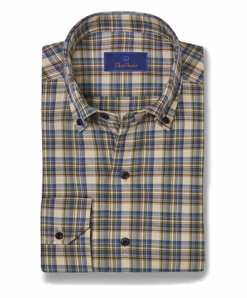 David Donahue Olive Plaid Casual Button Down Cool Men's Skate