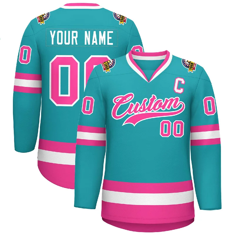 Custom Aqua Pink-White Classic Style Hockey Jersey Casual Men's Japanese 