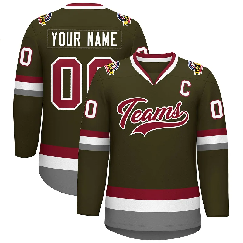 Custom Olive Crimson-White Classic Style Hockey Jersey Cool Men's Skate