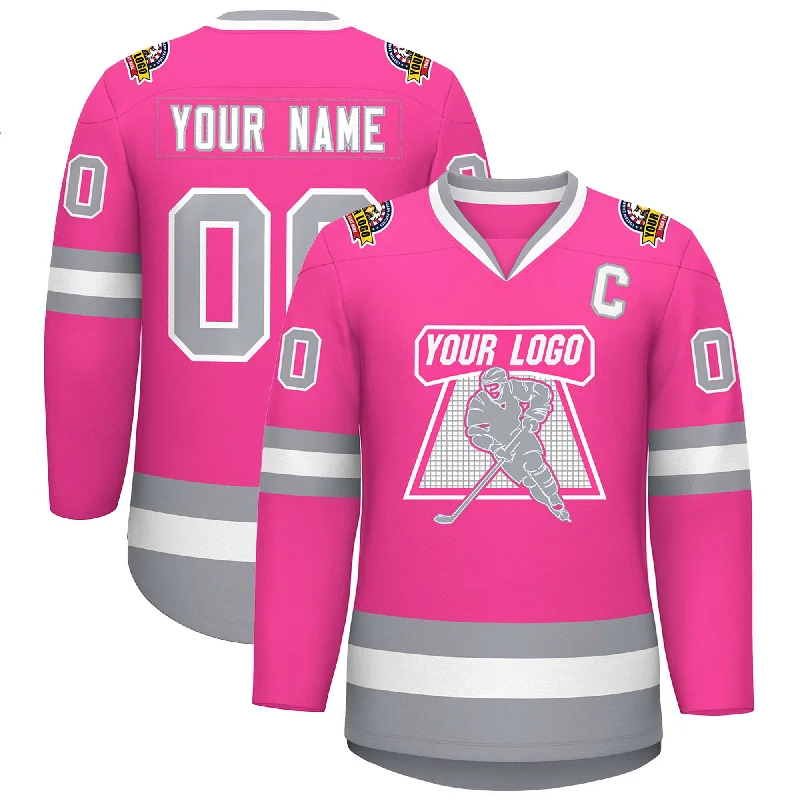 Custom Pink White-Gray Classic Style Hockey Jersey Masculine Men's Thick