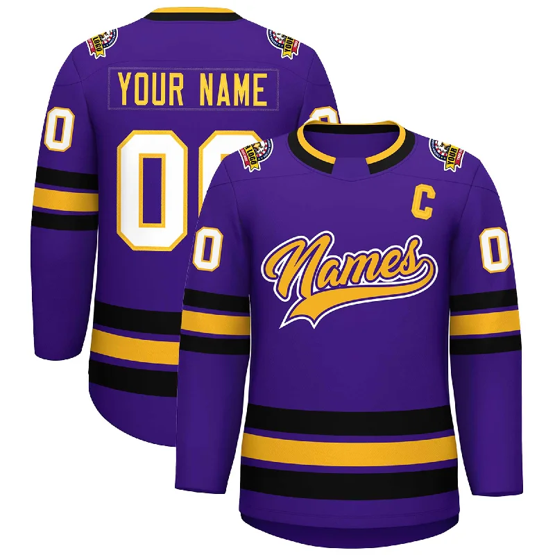 Custom Purple Gold Purple-White Classic Style Hockey Jersey Cozy Men's Sherpa