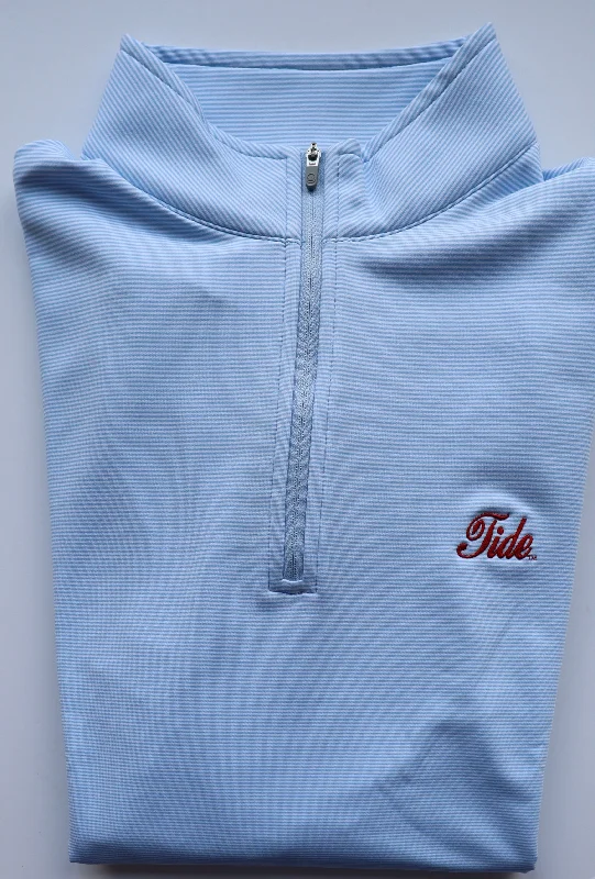 Peter Millar Cottage Blue Perth Stripe Quarter Zip (Tide Script) Elegant Men's Cashmere