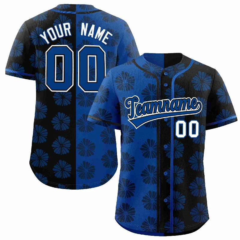 Custom Royal Black Split Fashion Flower Graffiti Pattern Authentic Baseball Jersey Sophisticated Men's 