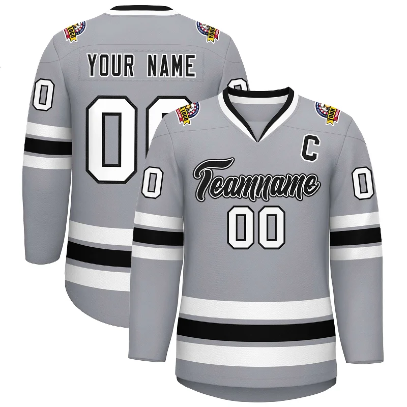 Custom Gray Black White-Black Classic Style Hockey Jersey Refined Men's European