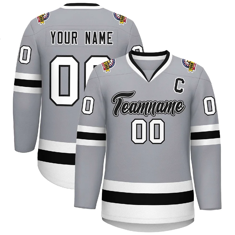 Custom Gray Black White-Black Classic Style Hockey Jersey Practical Men's Quick