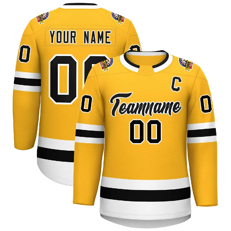 Custom Gold Black-White Classic Style Hockey Jersey Cool Men's Skate