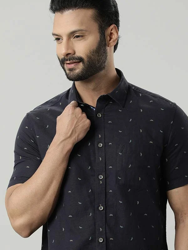 Men Printed Half Sleeve Linen Blend Shirt Classic Men's Pin