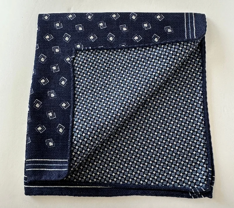 R. Hanauer Pocket Square - Navy Geometric Cool Men's Distressed