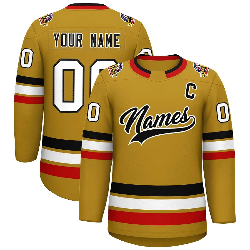 Custom Old Gold Black-White Classic Style Hockey Jersey Trendy Men's Bucket