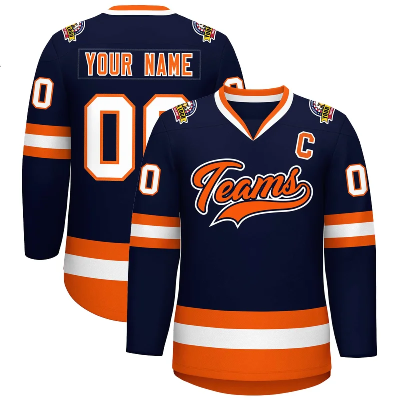 Custom Navy Orange Navy-White Classic Style Hockey Jersey Casual Men's Japanese 