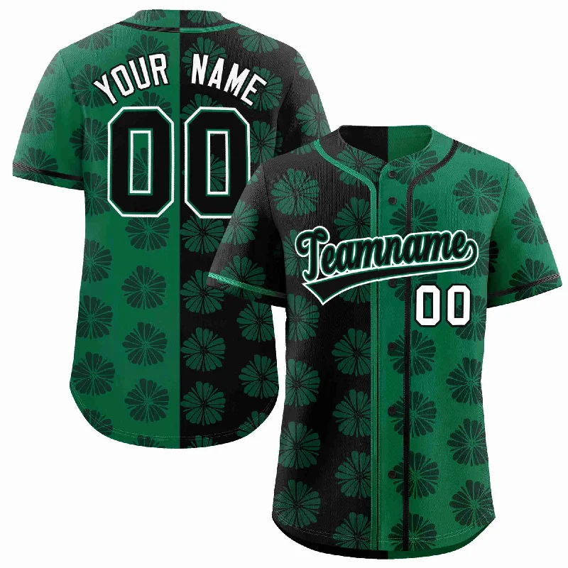 Custom Black Kelly Green Split Fashion Flower Graffiti Pattern Authentic Baseball Jersey Artistic Men's Avant