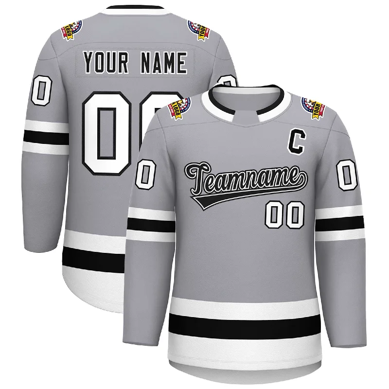 Custom Gray Black White-Black Classic Style Hockey Jersey Practical Men's Multi