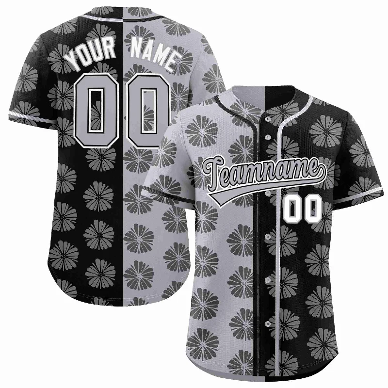 Custom Light Gray Black Split Fashion Flower Graffiti Pattern Authentic Baseball Jersey Classic Men's Pin