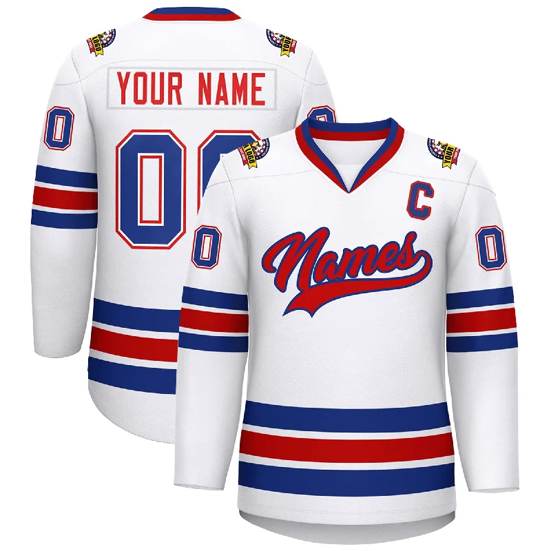 Custom White Red-Royal Classic Style Hockey Jersey Refined Men's Hand