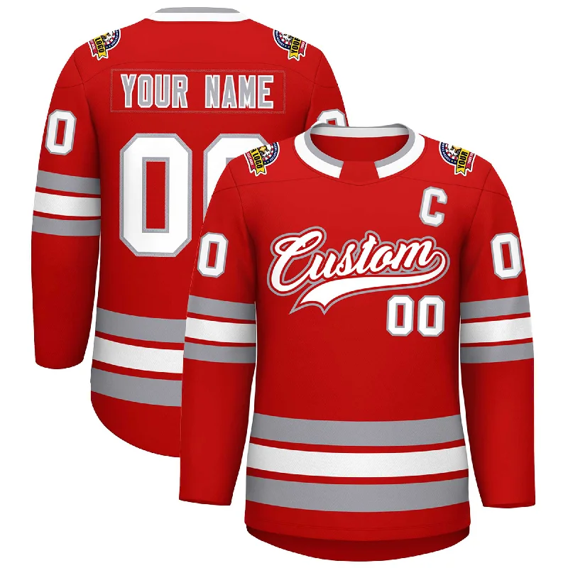 Custom Red White Red-Gray Classic Style Hockey Jersey Dynamic Men's Glow