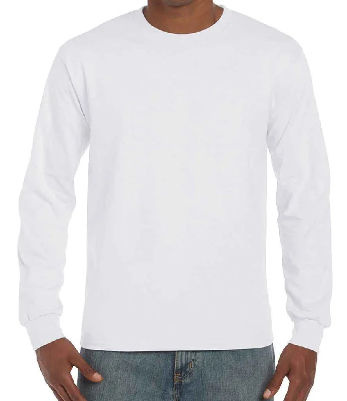 Gildan Hammer Heavyweight Long Sleeve T-Shirt | White Polished Men's Satin