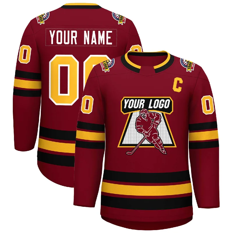 Custom Crimson Gold Crimson-White Classic Style Hockey Jersey Masculine Men's 