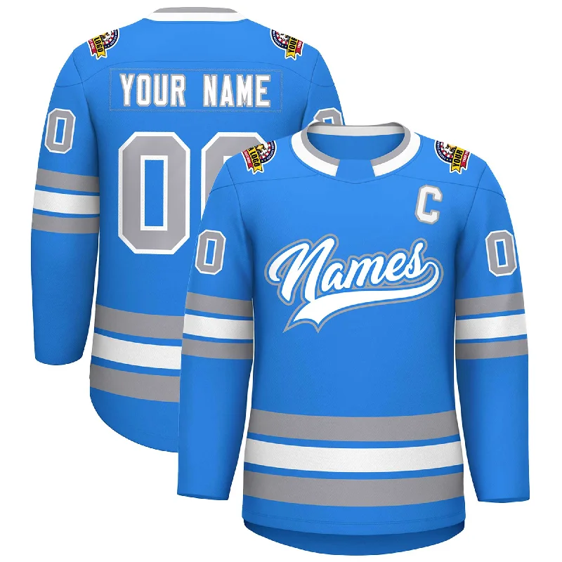 Custom Powder Blue White Powder Blue-Gray Classic Style Hockey Jersey Refined Men's Classic 