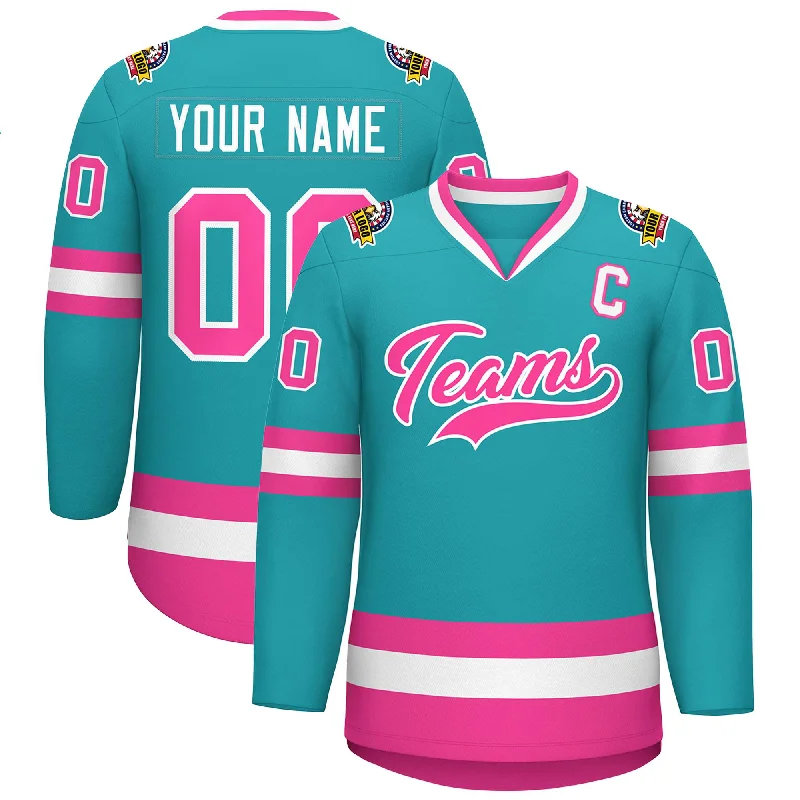 Custom Aqua Pink-White Classic Style Hockey Jersey Bohemian Men's Free