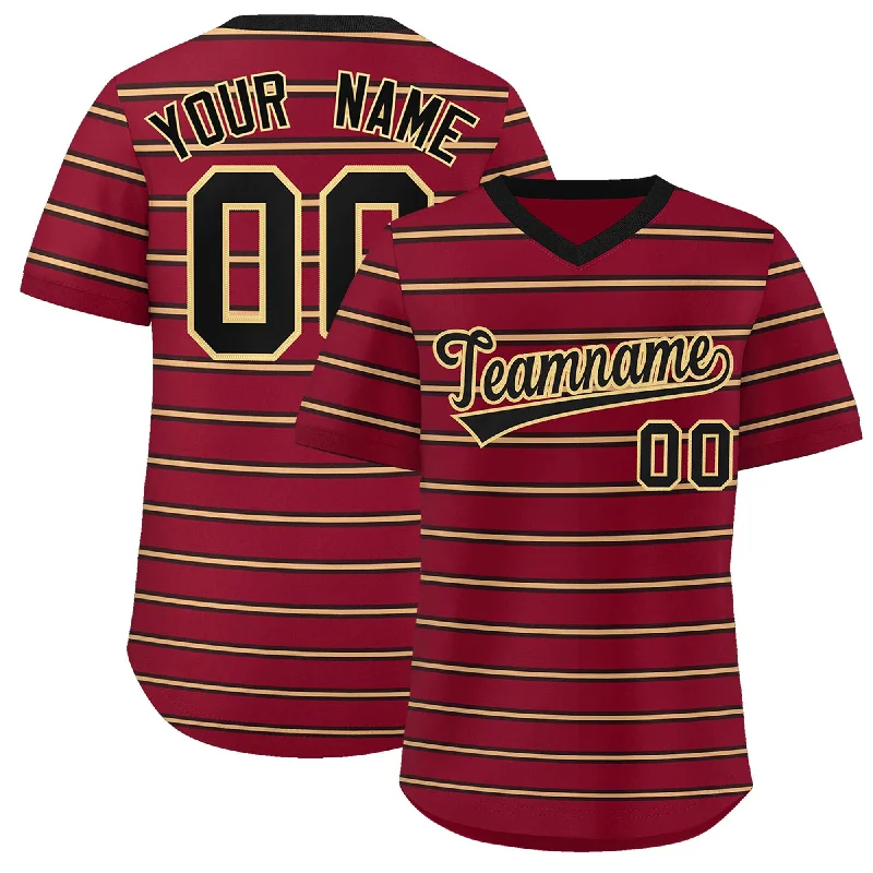 Custom Crimson Black-Khaki Personalized Horizontal Stripe Authentic Pullover Baseball Jersey Youthful Men's Pop