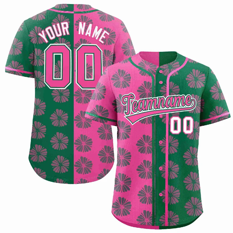 Custom Pink Kelly Green Split Fashion Flower Graffiti Pattern Authentic Baseball Jersey Casual Men's Loose