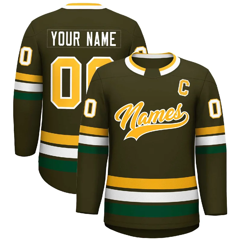 Custom Olive Gold-White Classic Style Hockey Jersey Vintage Men's 1970S Disco