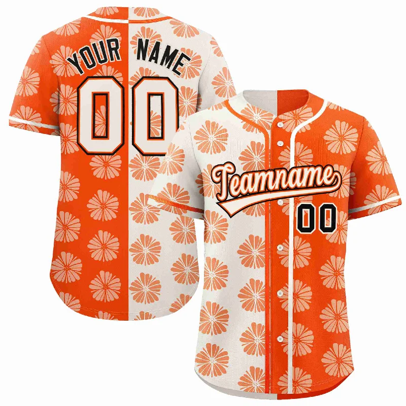 Custom Cream Orange Split Fashion Flower Graffiti Pattern Authentic Baseball Jersey Dapper Men's Bow