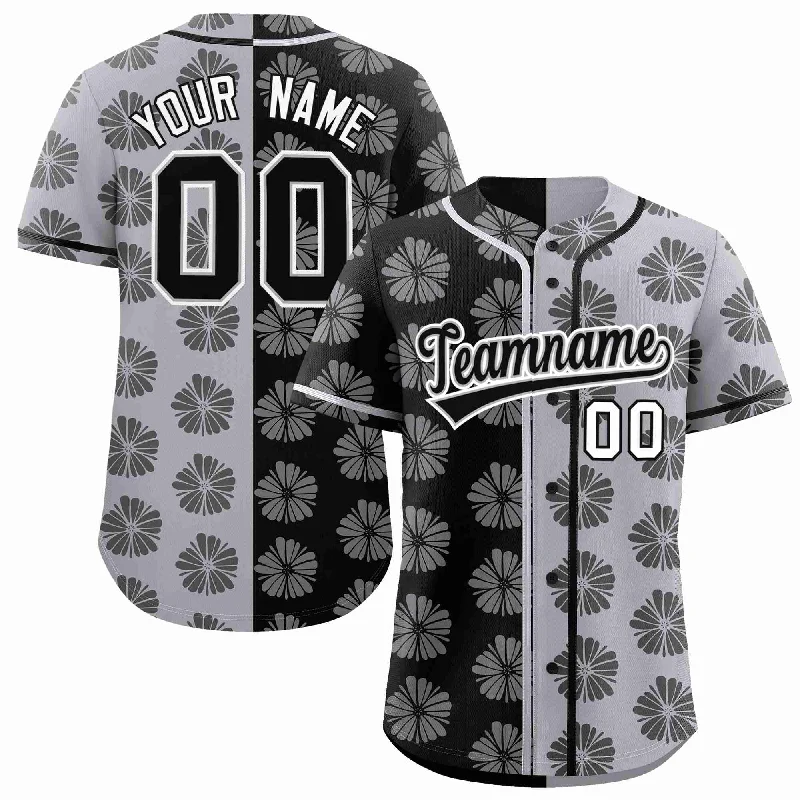 Custom Black Light Gray Split Fashion Flower Graffiti Pattern Authentic Baseball Jersey Stylish Men's Tropical 