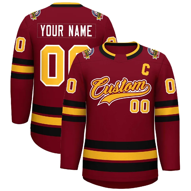 Custom Crimson Gold Crimson-White Classic Style Hockey Jersey Dapper Men's Bow