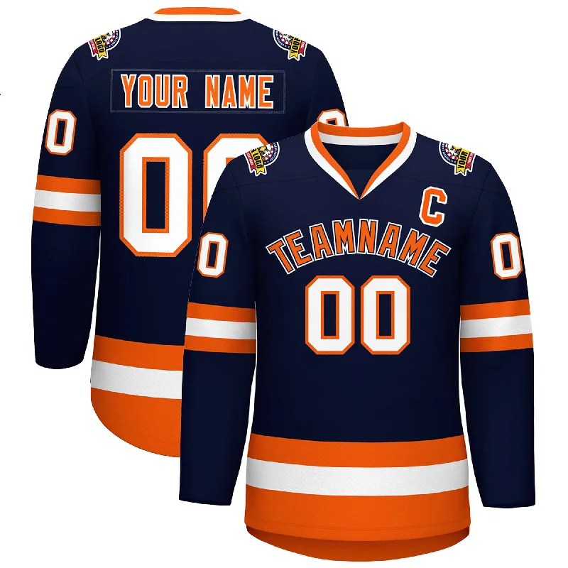 Custom Navy Orange Navy-White Classic Style Hockey Jersey Stylish Men's Tropical 