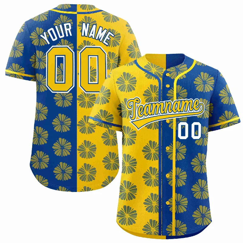 Custom Gold Royal Split Fashion Flower Graffiti Pattern Authentic Baseball Jersey Artistic Men's Hand